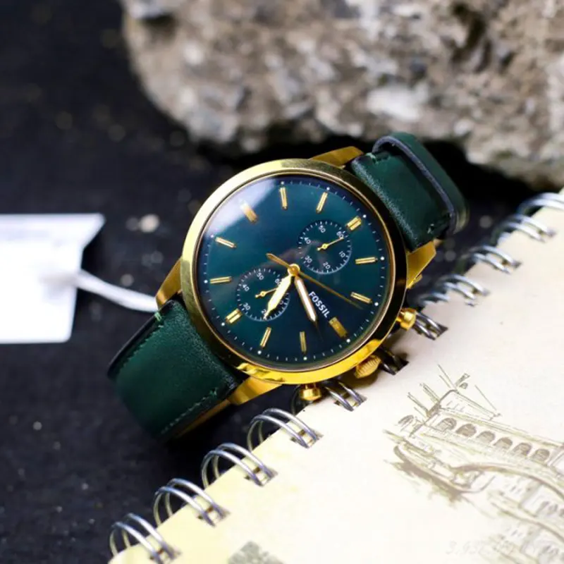 Fossil Townsman Chronograph Dark Green Leather Men's Watch- FS5599